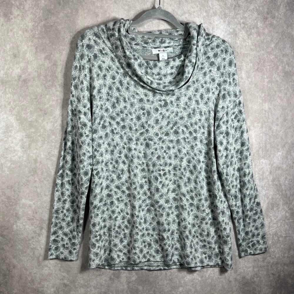 White House‎ Black Market Top Womens Small Gray Rushed Cheetah Print Cowl Neck